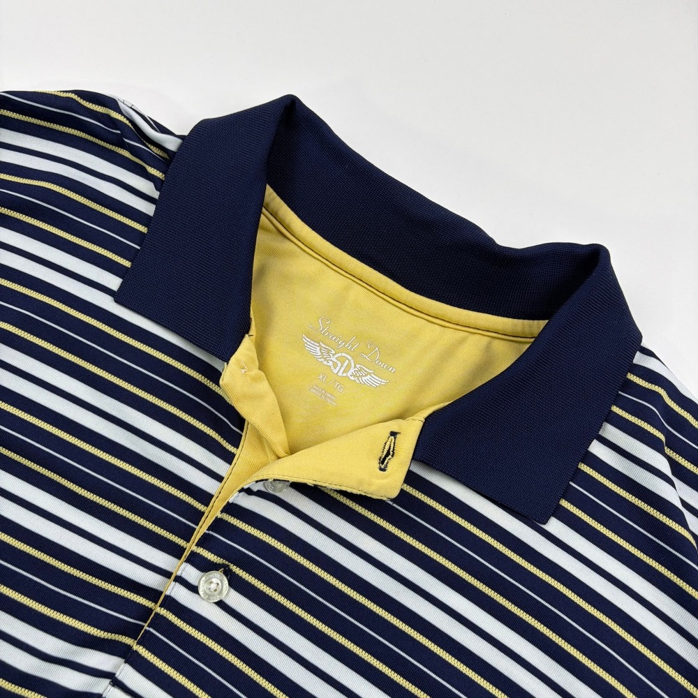 Straight Down Striped Textured Polo Shirt Mens XL Navy White Yellow Golf Top